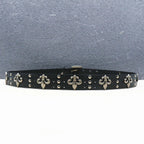 Crocodile-Embossed PU Belt with Fleur-de-Lis Rivets and Double Buckle