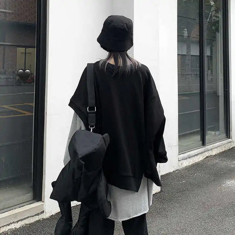 Black Layered Two-Piece Long-Sleeve Top Set