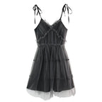 Black Gothic Lace-Up Tulle Mini Dress