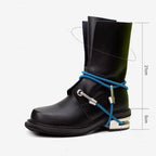 Men's Black Mid-Calf Lace-Up Boots with Wraparound Cords