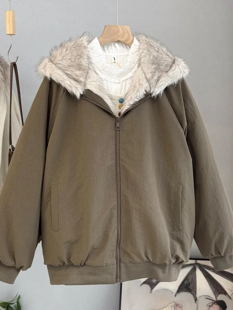 Women's Faux-Fur Hooded Padded Jacket with Zip Front