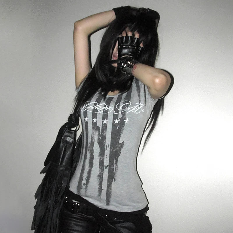 Gray Striped Graphic Short-Sleeve T-Shirt