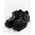 Men's Black Leather Platform Oxfords – Square Toe Lace-Up