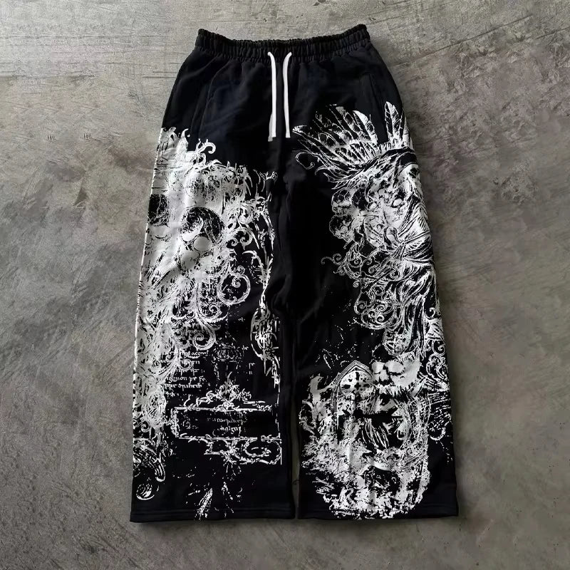 Unisex Skull Print Drawstring Jogger Pants