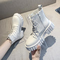 Women's PU Ankle Boots with Lugged Sole – Lace-Up