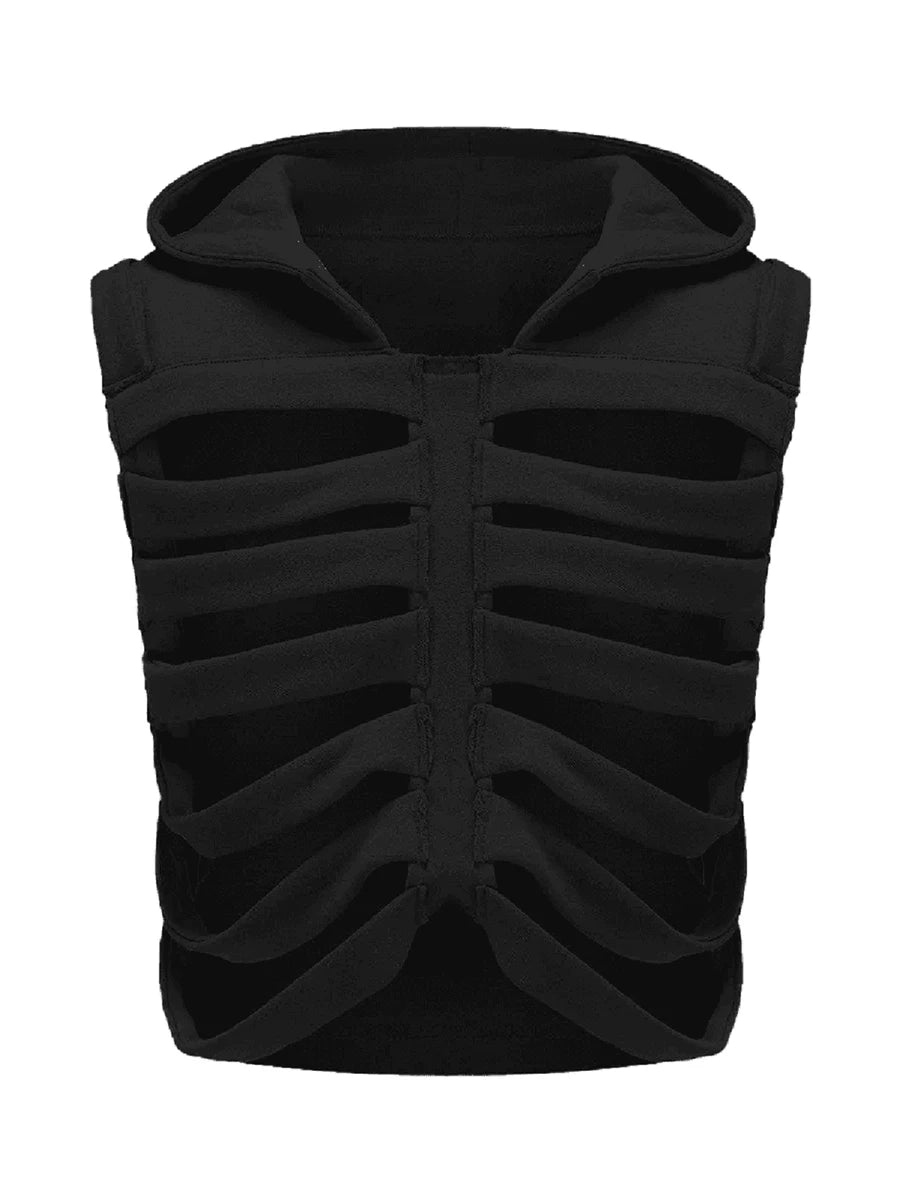 Grunge Hollowed Skeleton Hooded Vest