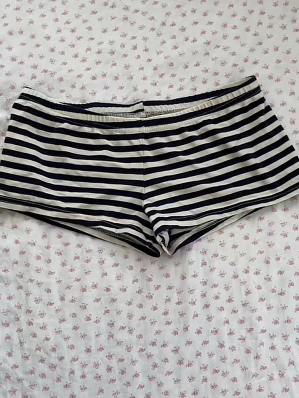 Women's Black-and-White Striped Low-Rise Shorts