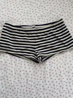 Women's Black-and-White Striped Low-Rise Shorts
