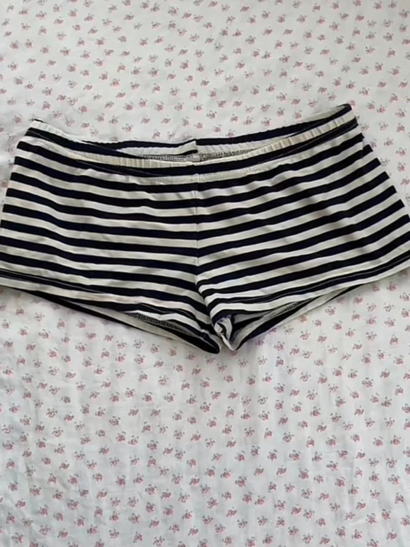 Women's Black-and-White Striped Low-Rise Shorts