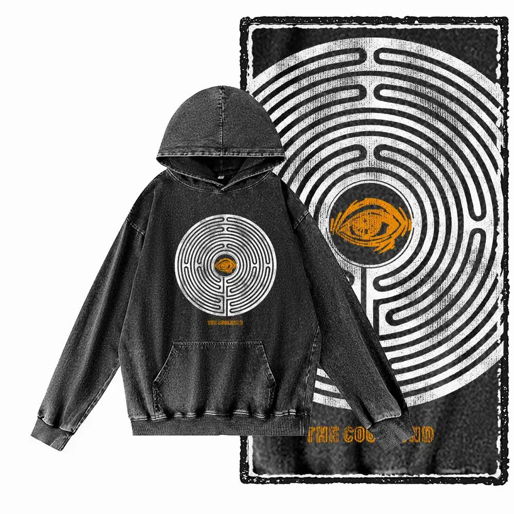Men's Acid-Washed Black Graphic Pullover Hoodie