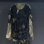 Grunge Distressed Patchwork Long-Sleeve T-Shirt