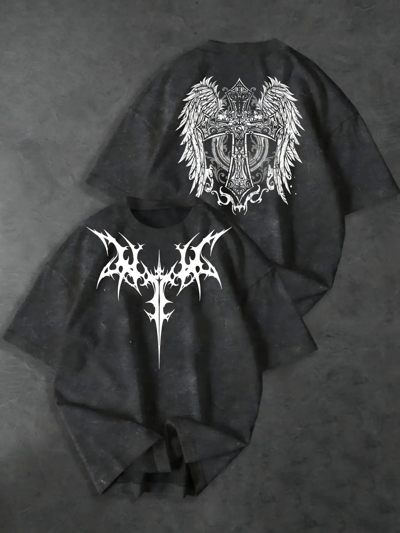Men's Gothic Wing & Skull Graphic T-Shirt