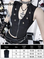 Black Gothic Sleeveless Zip-Front Vest Top