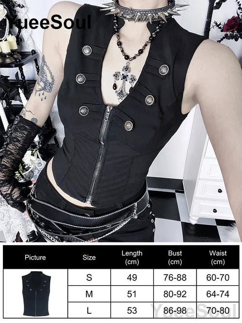 Black Gothic Sleeveless Zip-Front Vest Top
