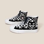 Women's Black-and-White Graffiti High-Top Canvas Sneakers