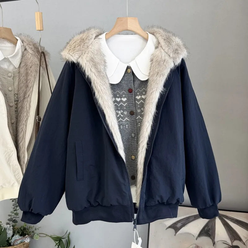 Women's Faux-Fur Hooded Padded Jacket with Zip Front