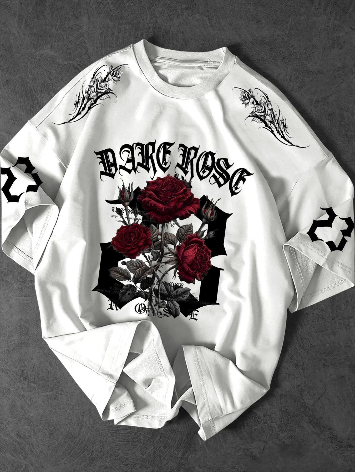 Oversized Rose Graphic T-Shirt – White