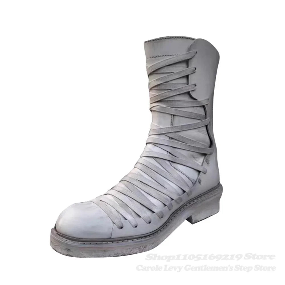 Men's Retro Lace-Up Mid-Calf Platform Boots
