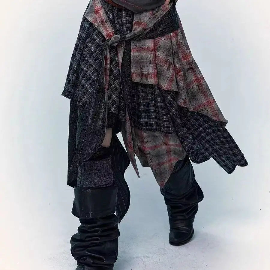 Women's Asymmetrical Patchwork Plaid Skirt