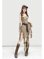 Khaki Strapless Ruffle-Fringe Dress