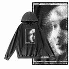 Men's Acid-Washed Black Graphic Pullover Hoodie