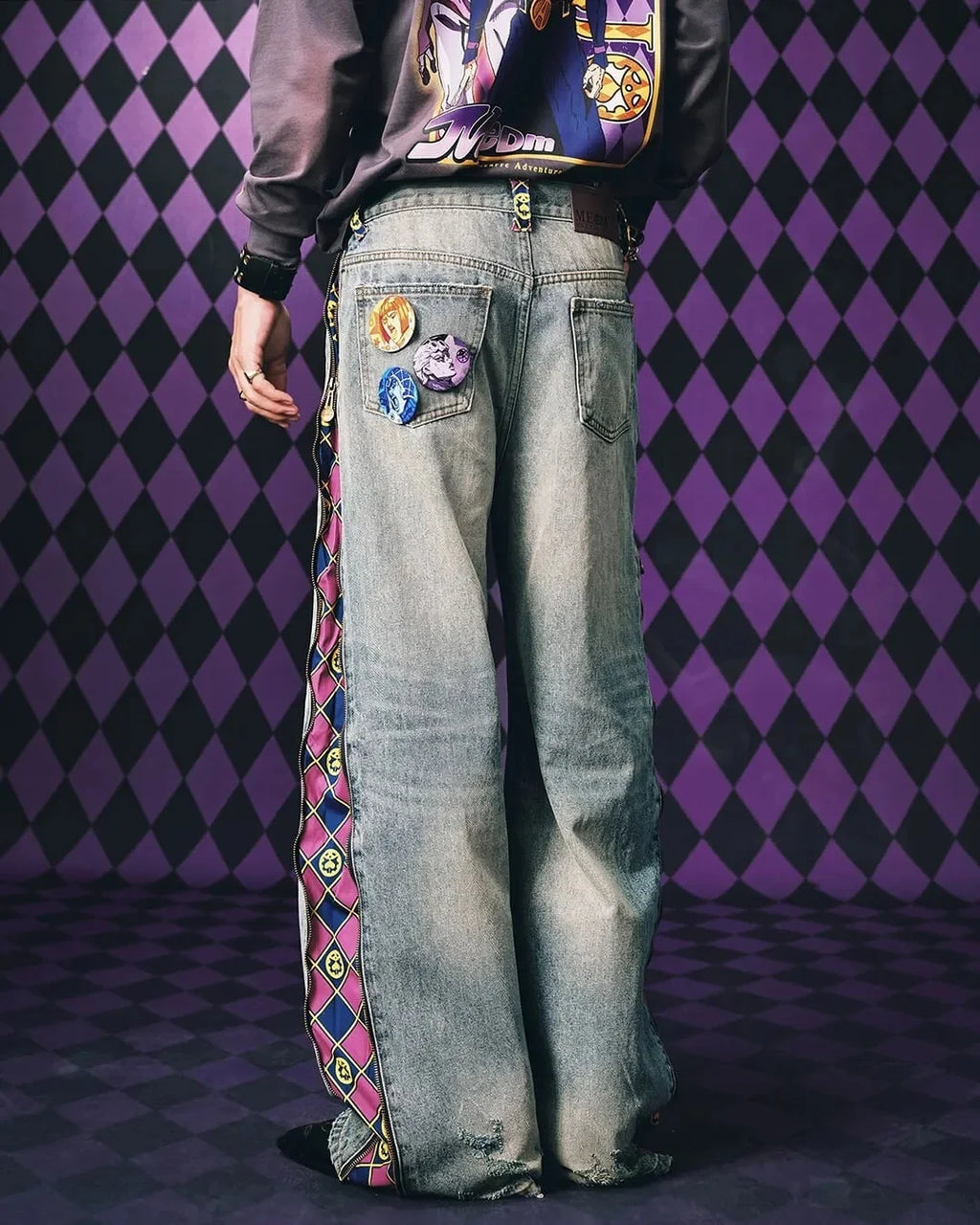 JoJo Wide-Leg Jeans with Zippered Printed Side Panels