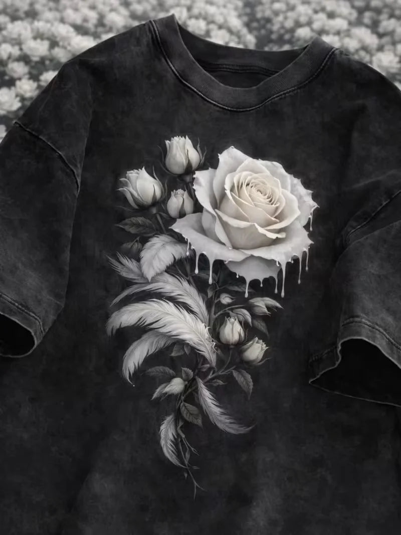 Black Rose Graphic Washed T-Shirt