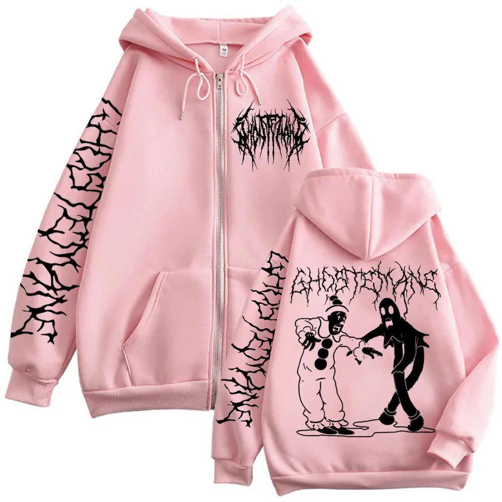 Ghostemane Print Pink Zip-Up Hoodie