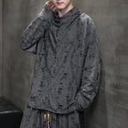 Men's Gray Distressed Long-Sleeve Cowl-Neck Shirt