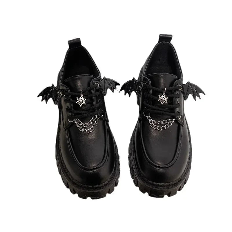Black Bat-Wing Chain Platform Shoes