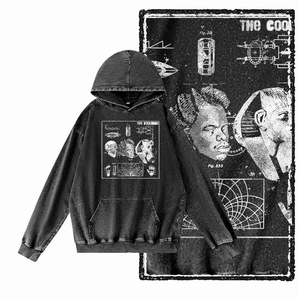 Men's Acid-Washed Black Graphic Pullover Hoodie