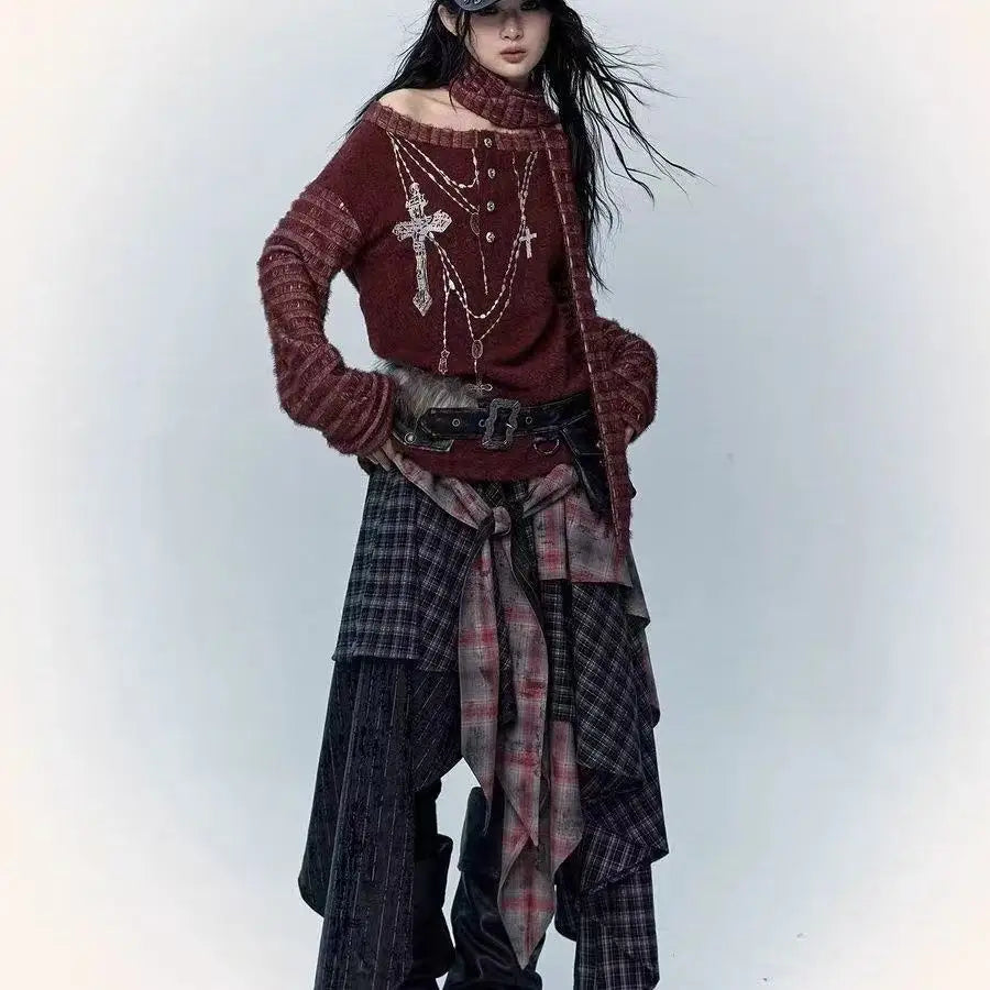 Women's Asymmetrical Patchwork Plaid Skirt