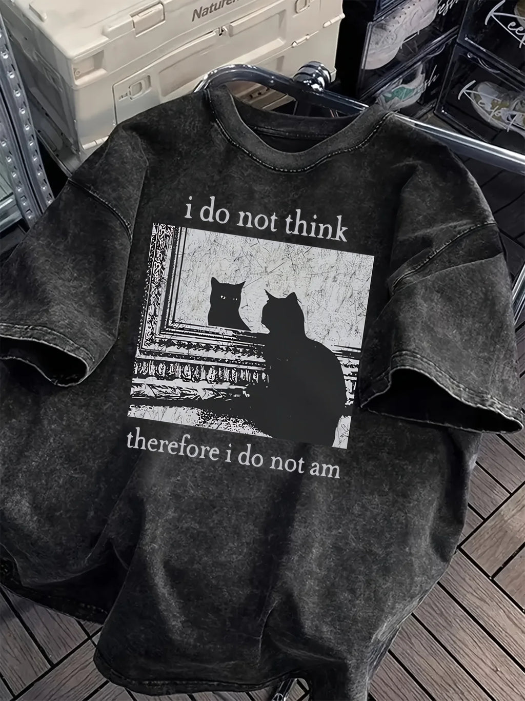 Unisex Washed Cotton Loose-Fit Cat Graphic T-Shirt