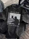 Unisex Washed Cotton Loose-Fit Cat Graphic T-Shirt