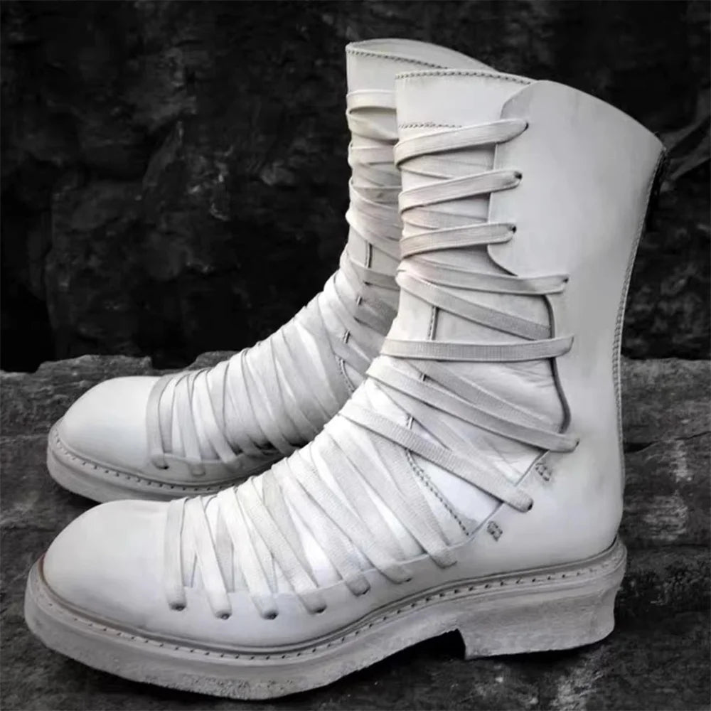 Men's Retro Lace-Up Mid-Calf Platform Boots