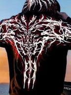Men's Black and Red Graphic Zip Hoodie