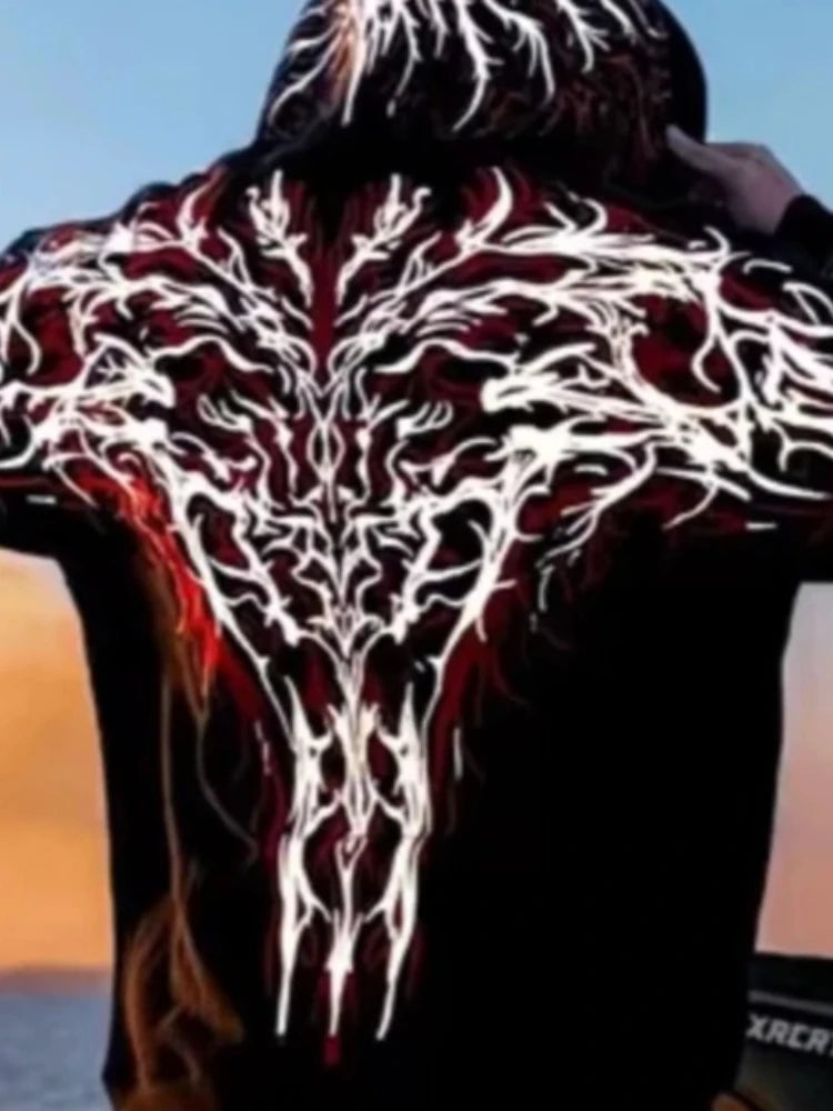Men's Black and Red Graphic Zip Hoodie