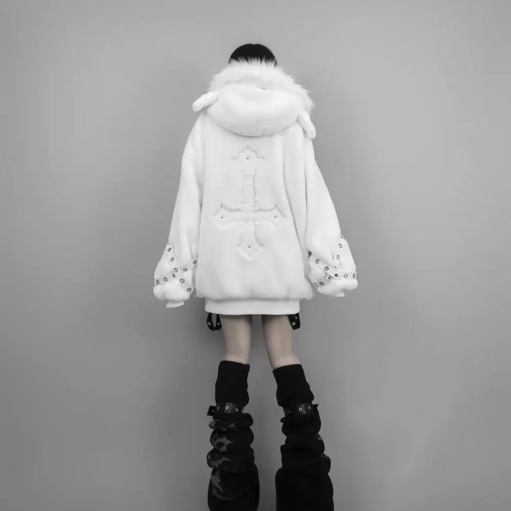 Women's Hooded Winter Jacket with Fluffy Trim