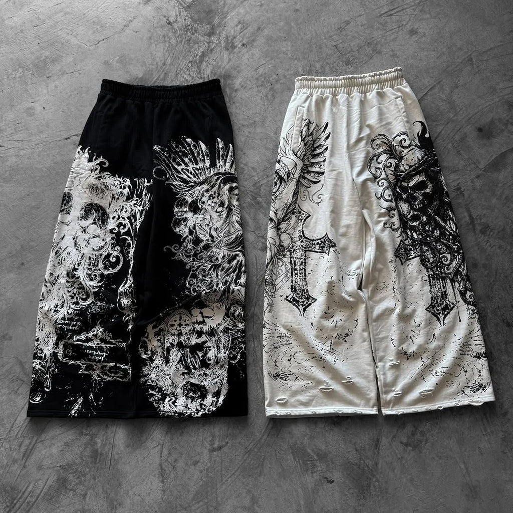 Skull Graphic Drawstring Pants