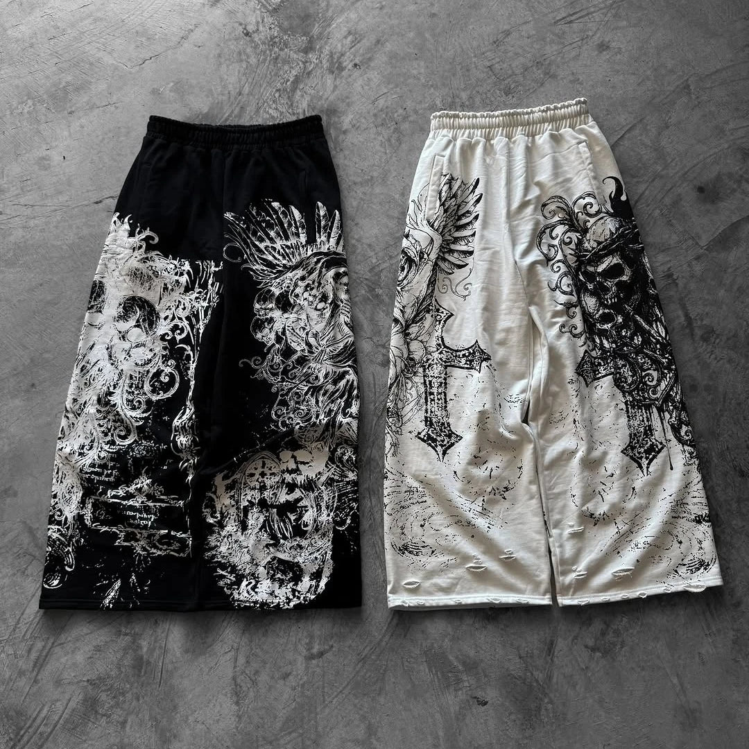 Skull Graphic Drawstring Pants
