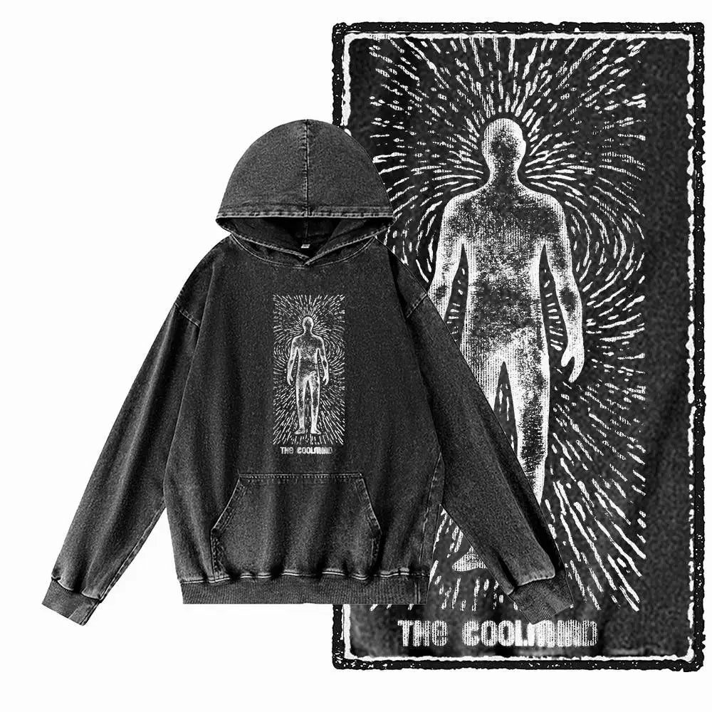 Men's Acid-Washed Black Graphic Pullover Hoodie