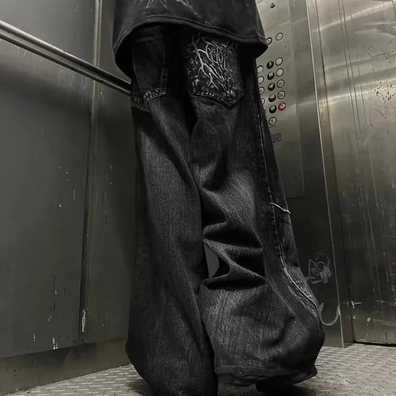 Black Spider-Embroidered Baggy Jeans