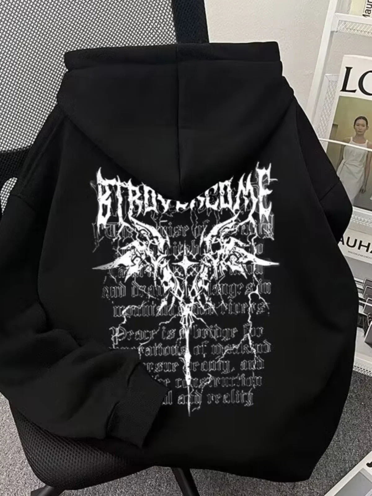 Graphic Wing Print Pullover Hoodie