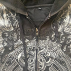 Graphic Zip-Up Hoodie with Hood and Long Sleeves