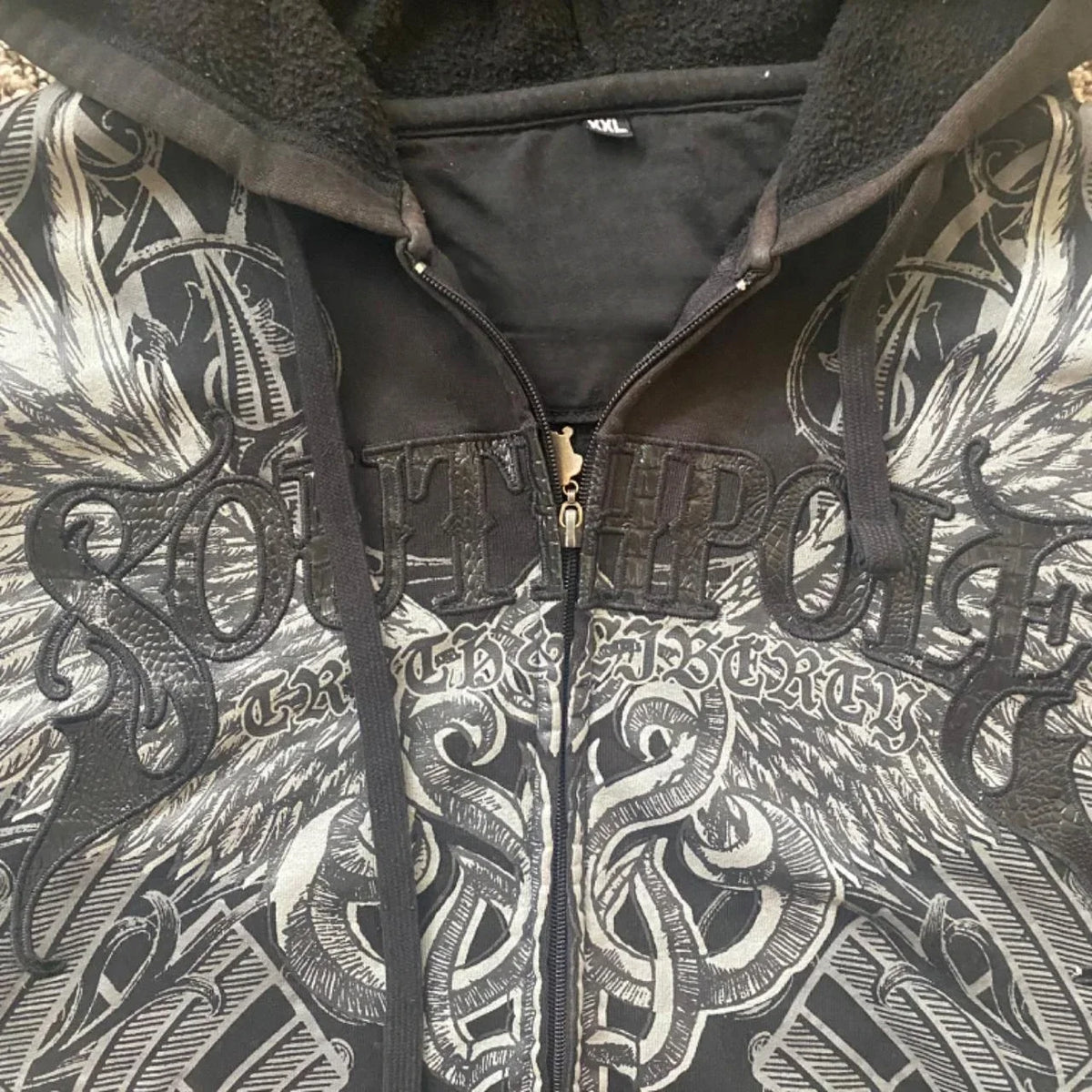 Graphic Zip-Up Hoodie with Hood and Long Sleeves