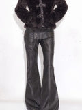 Black-Gray Faux Leather High-Waist Flare Pants