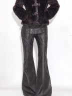 Black-Gray Faux Leather High-Waist Flare Pants