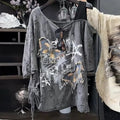 Women's Gray Distressed Butterfly Graphic T-Shirt