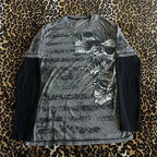 Women's Gray Skull Graphic Long-Sleeve Top
