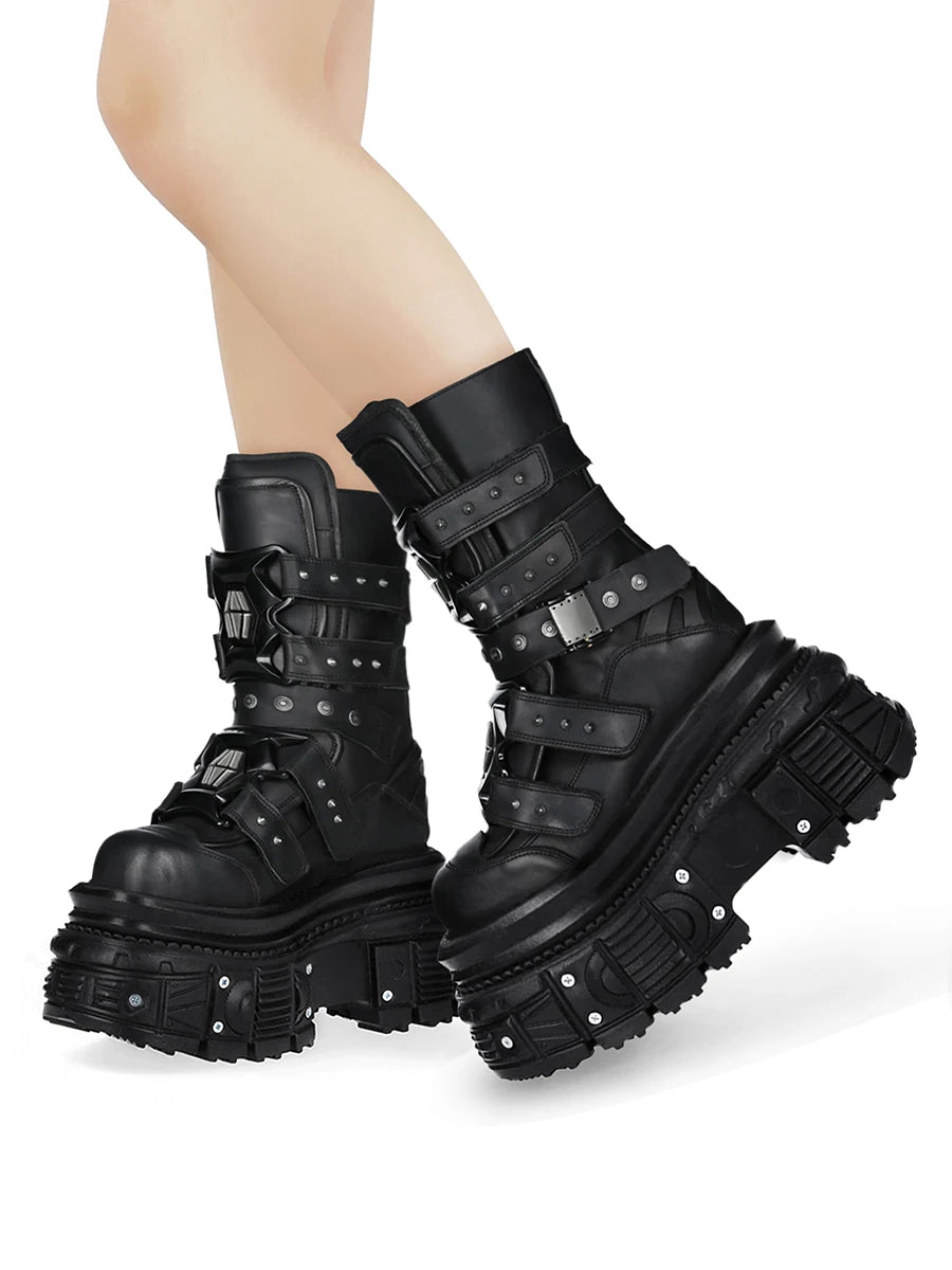 Black Rivet Platform Motorcycle Boots